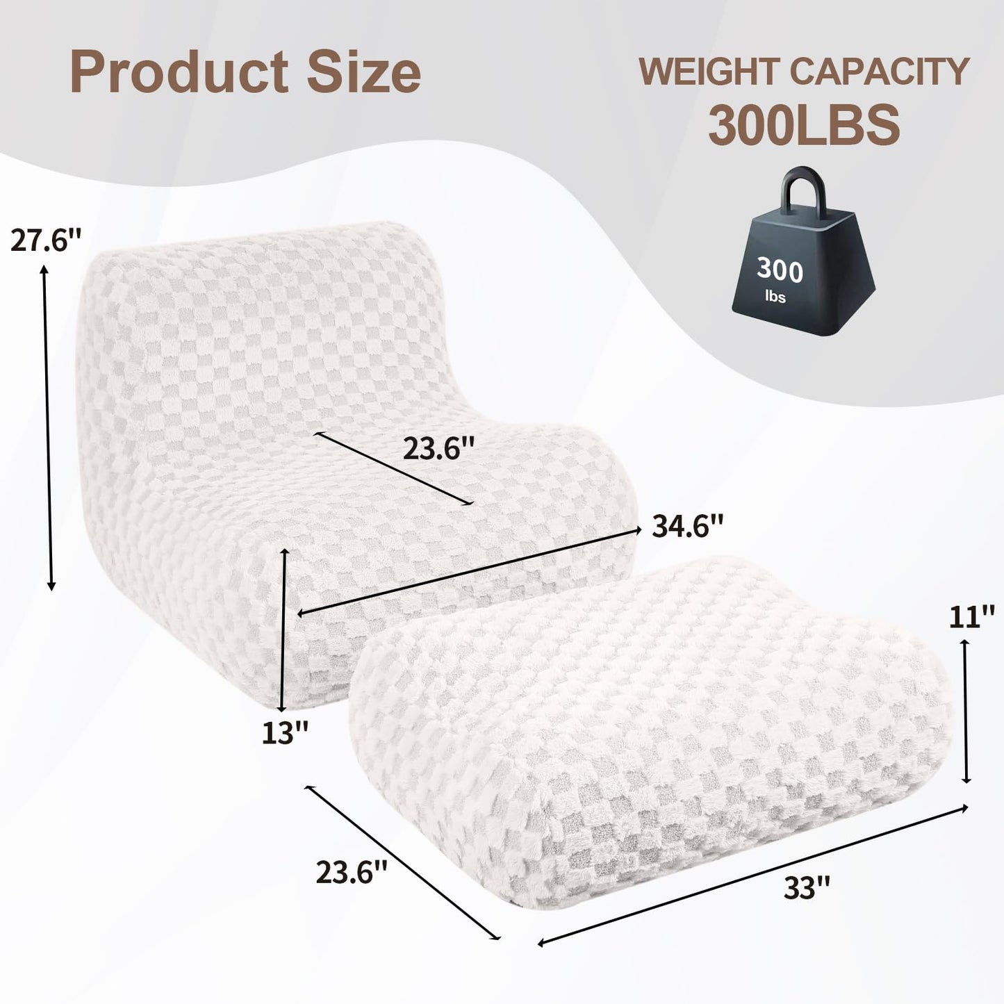 Cream Bean Bag Chair with Footstool