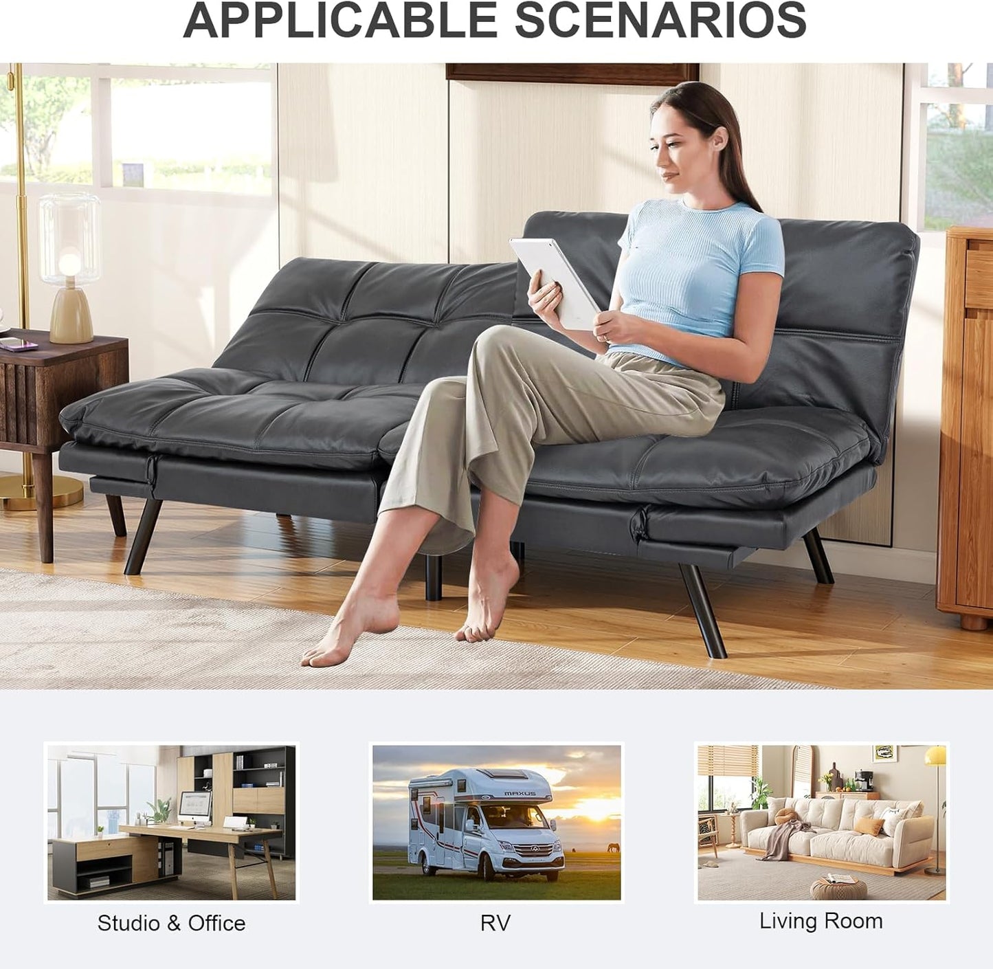 Vipbear Grey Futon Sofa Bed 71"