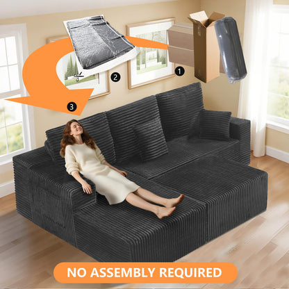 106" L-Shaped Corduroy Sofa – Black