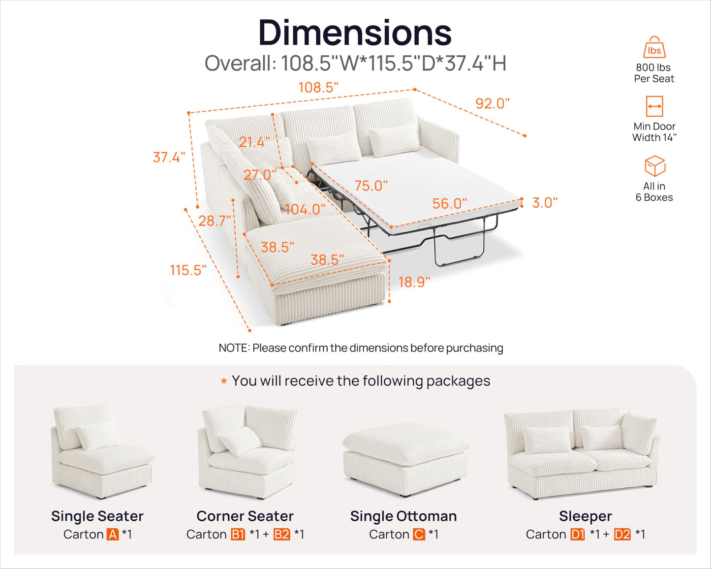 L-Shaped Sofa Bed with Ottoman – Beige