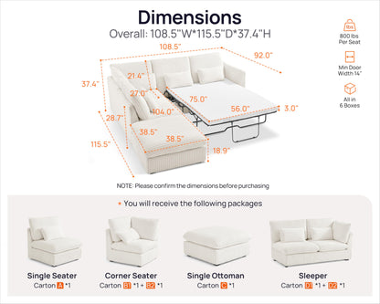 L-Shaped Sofa Bed with Ottoman – Beige