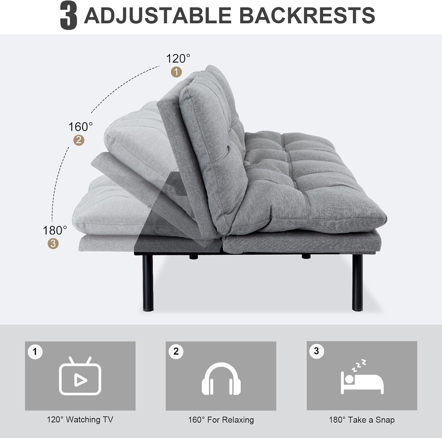 Vipbear Grey Futon Sofa Bed 71"