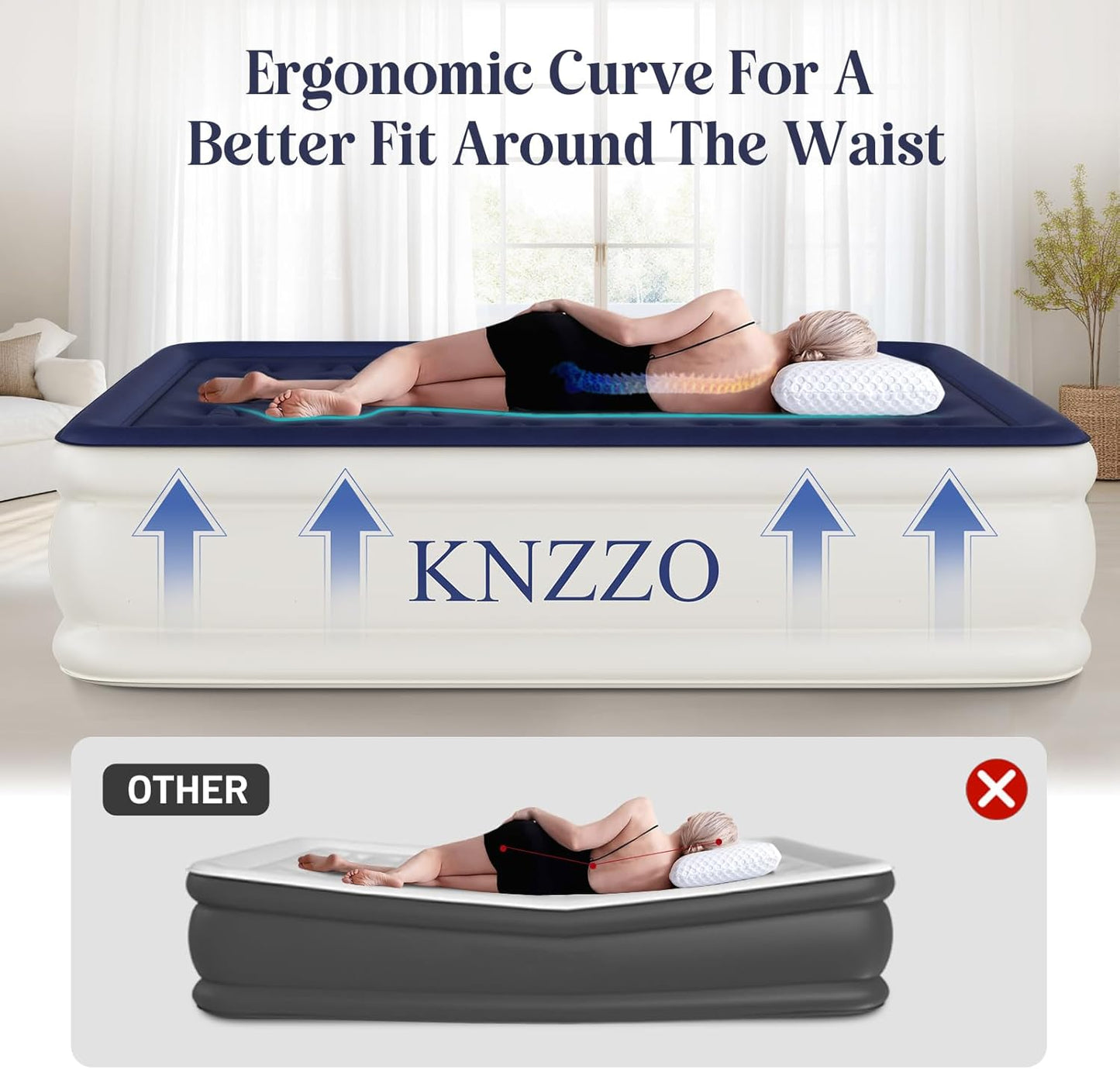 Queen Air Mattress with Built-In Pump & Flocked Top