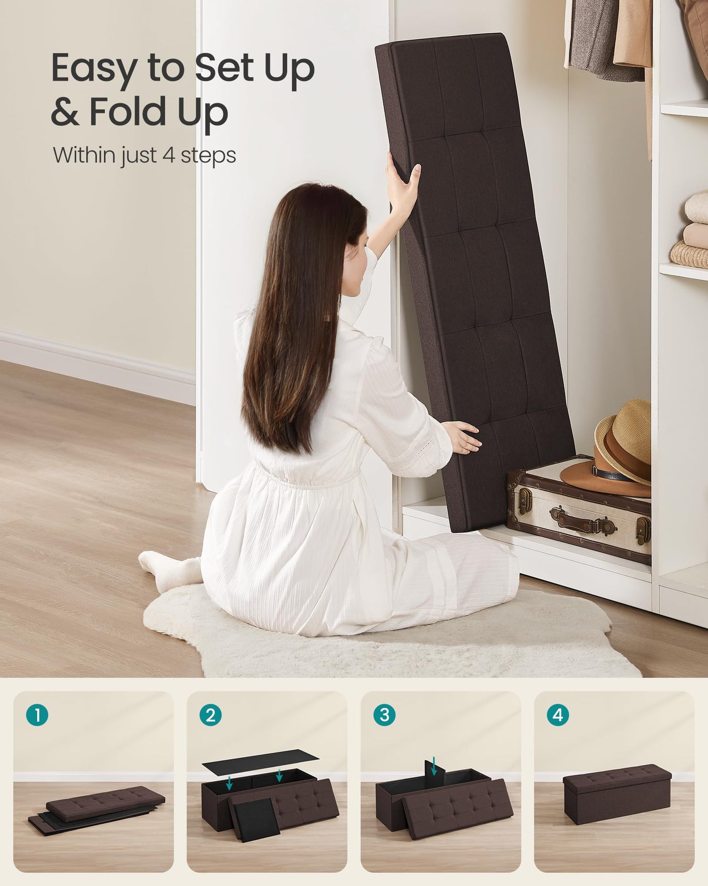 SONGMICS MAZIE 43" Folding Storage Ottoman Bench
