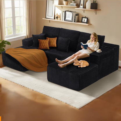 106" L-Shaped Corduroy Sofa – Black