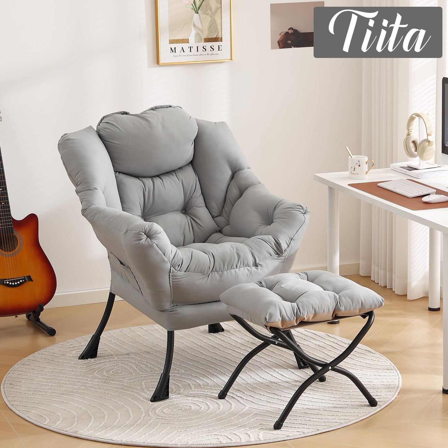 Tiita Velvet Lounge Chair with Ottoman