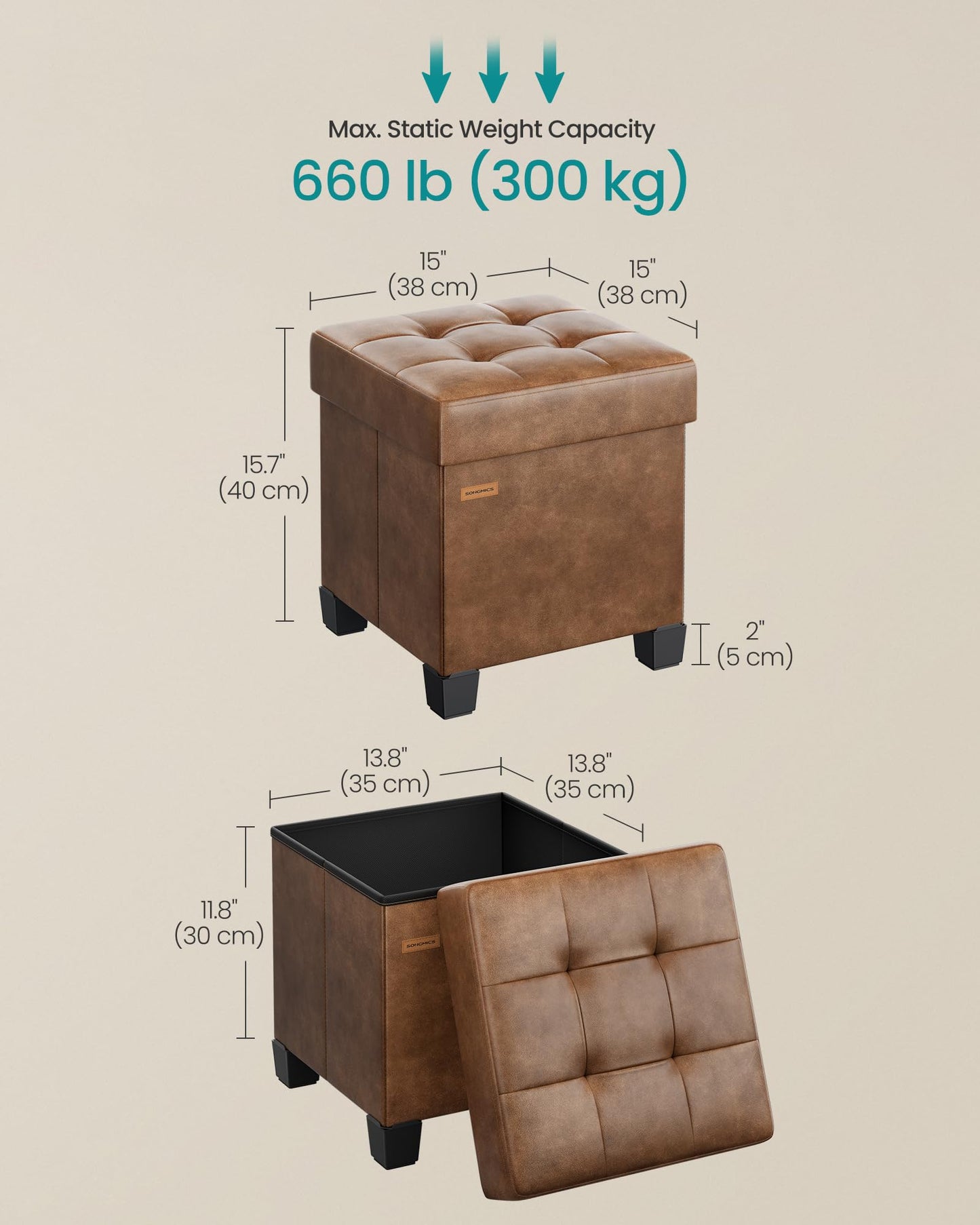 SONGMICS 15"x43"x15.7" Storage Ottoman Bench