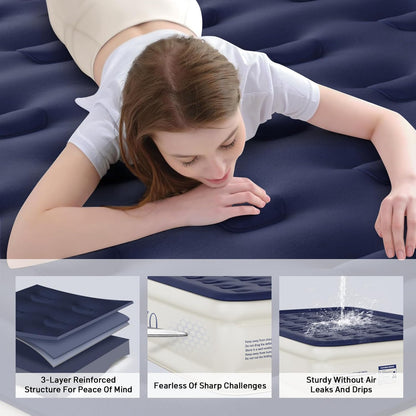 Queen Air Mattress with Built-In Pump & Flocked Top