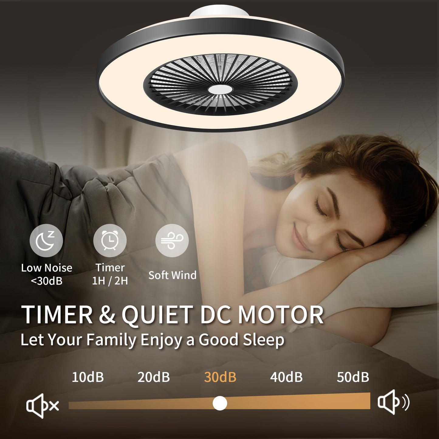 24" Bladeless LED Ceiling Fan – Black