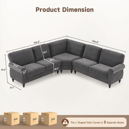 101" L-Shaped Grey 5-Seater Sofa