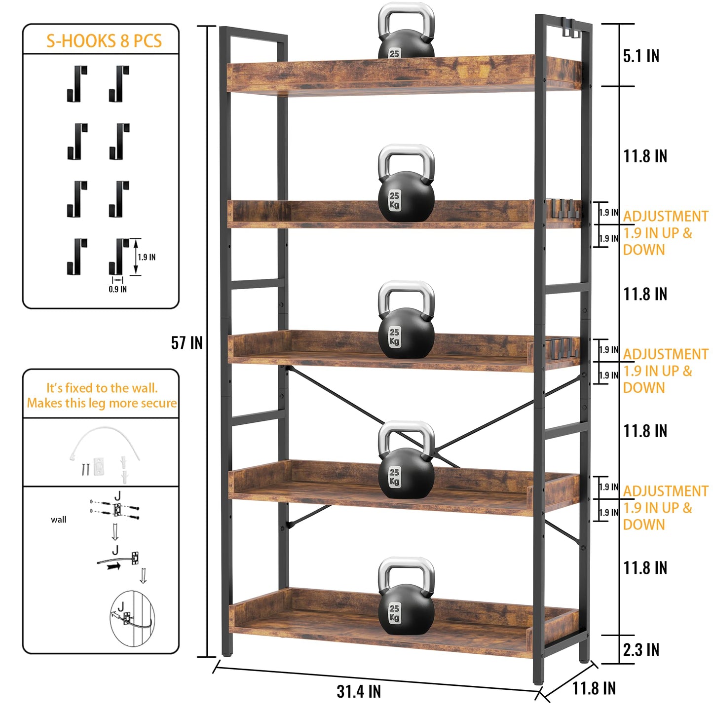 HCHQHS 6-Tier Bookcase