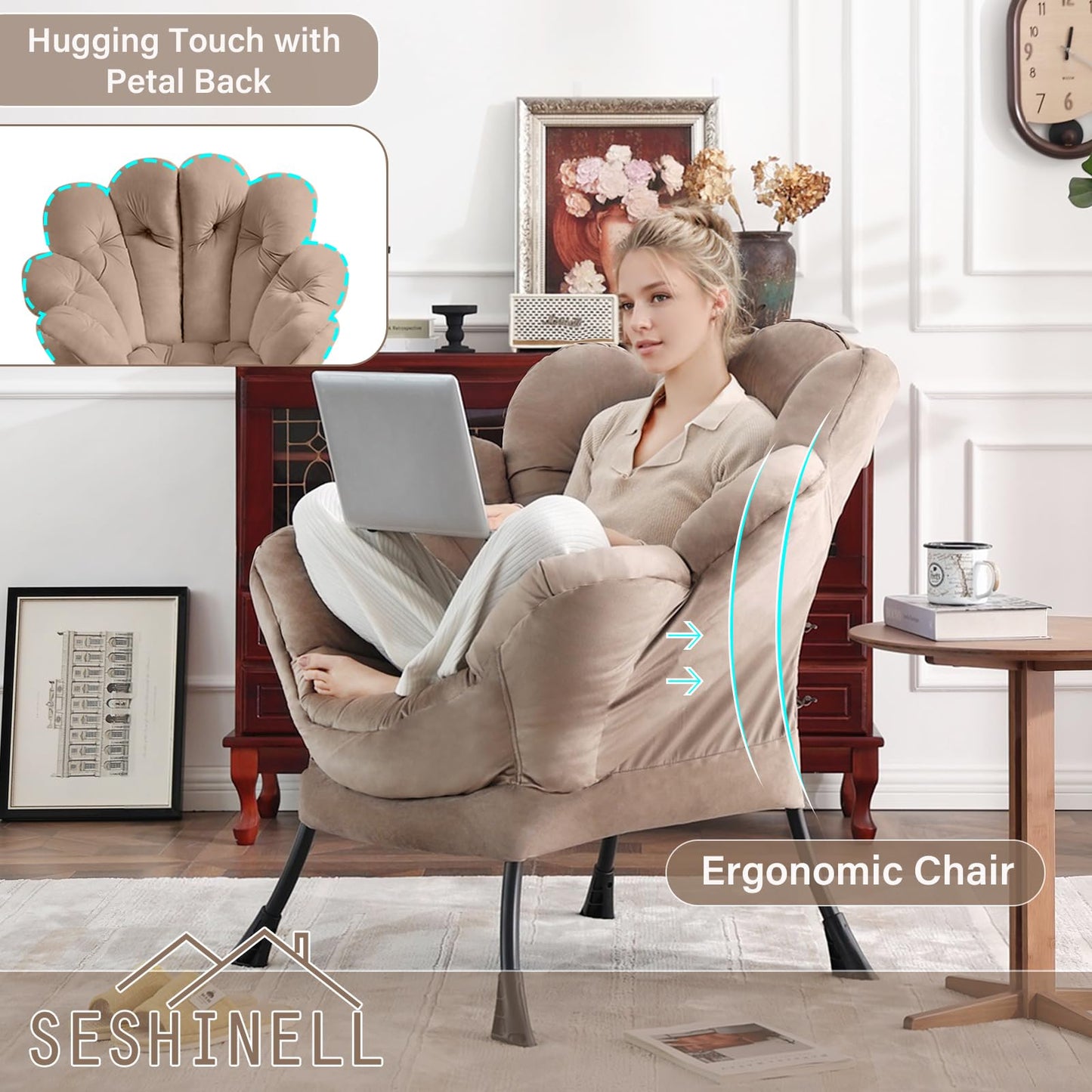 Butterfly Chair with Ottoman – Khaki Velvet