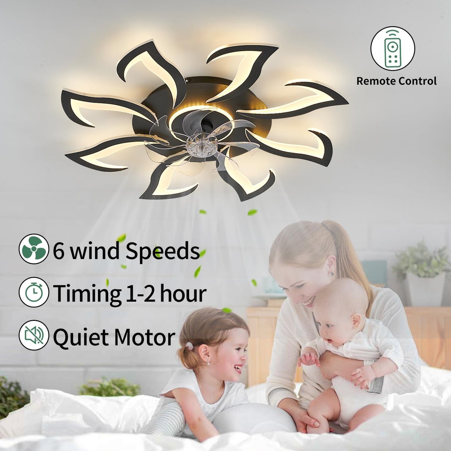 32" Black Ceiling Fan with Light