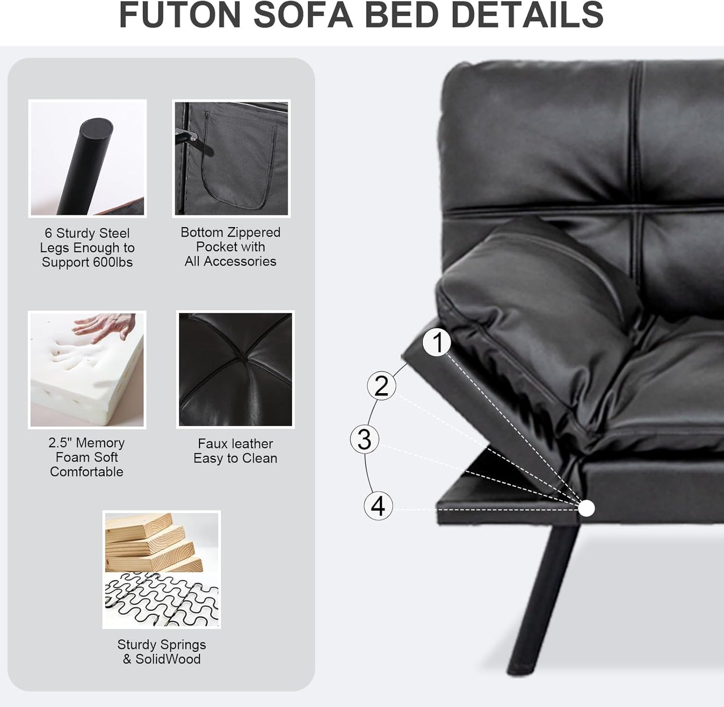 Vipbear Grey Futon Sofa Bed 71"