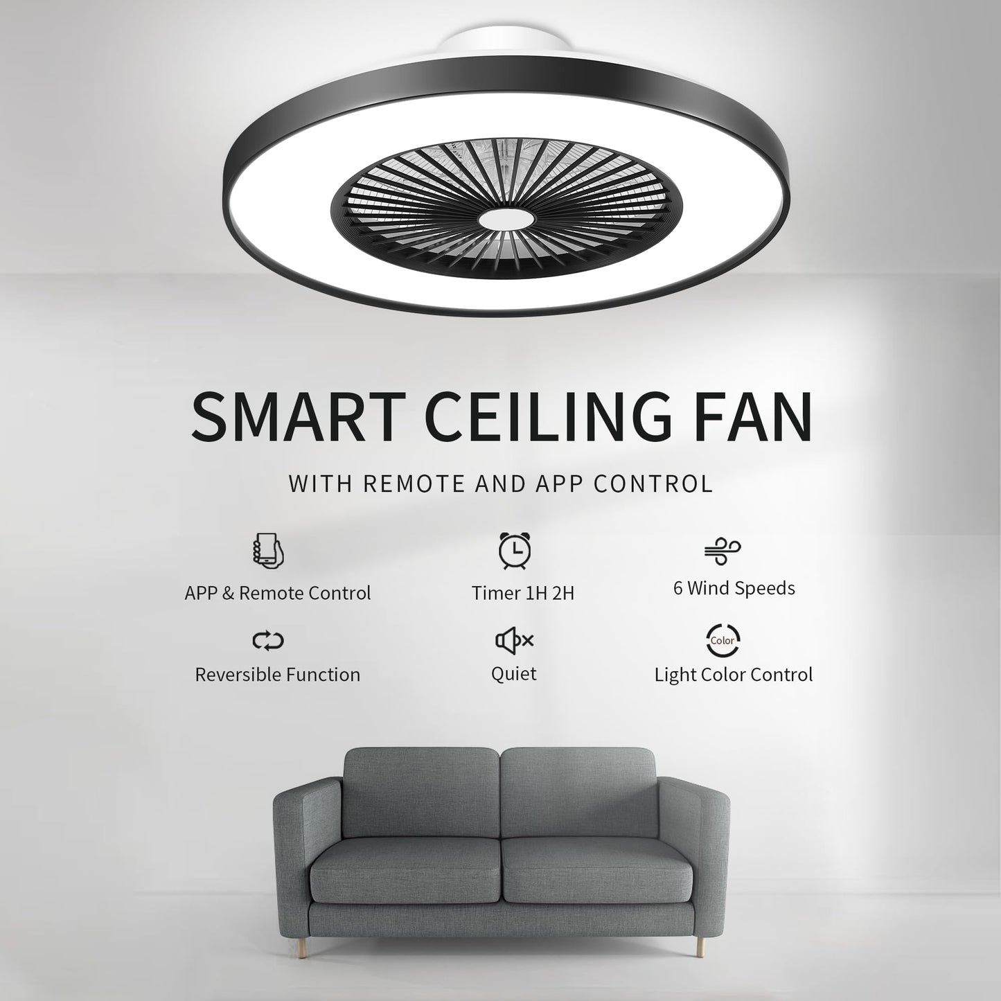 24" Bladeless LED Ceiling Fan – Black