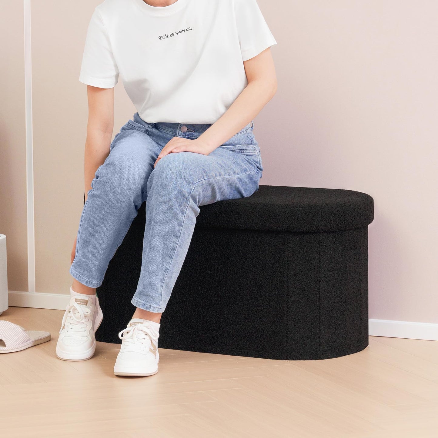 FSOBEIIALEO 43.3" Sherpa Storage Ottoman Bench