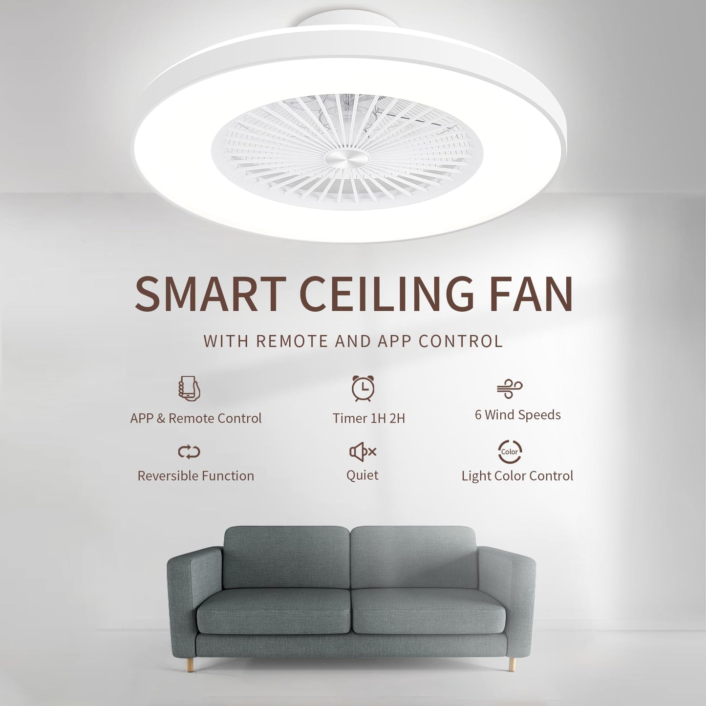 24" Bladeless LED Ceiling Fan – Black