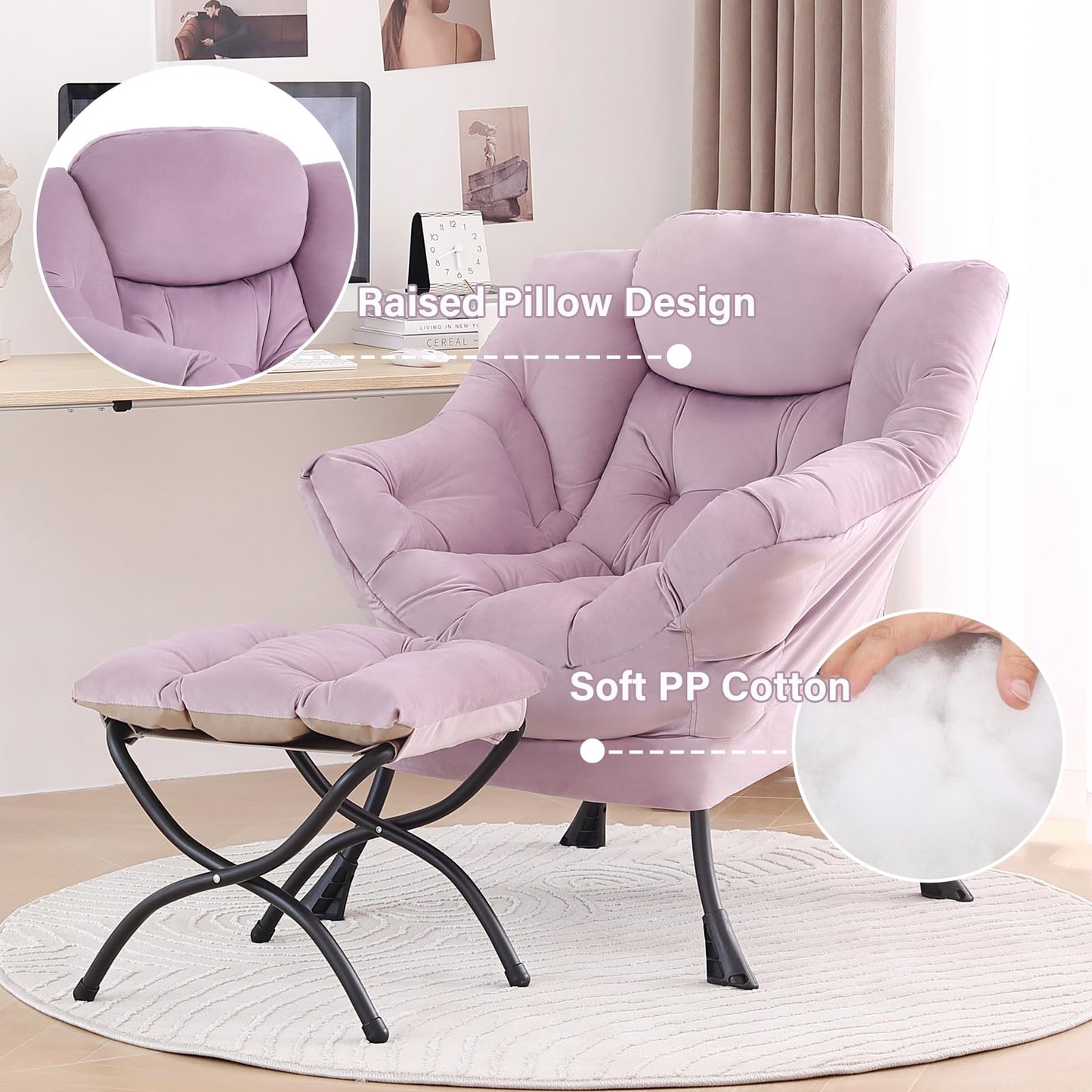 Tiita Velvet Lounge Chair with Ottoman