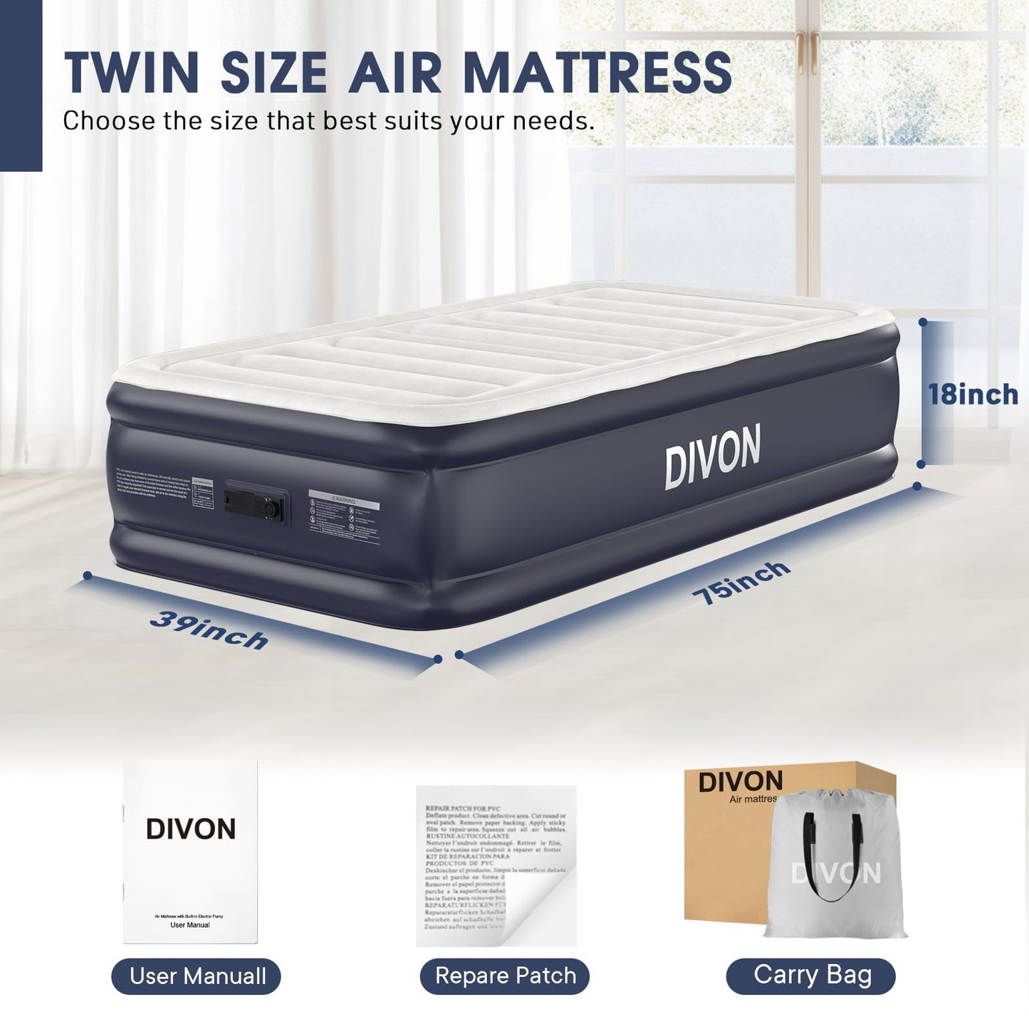 18" Queen Air Mattress with Built-In Pump