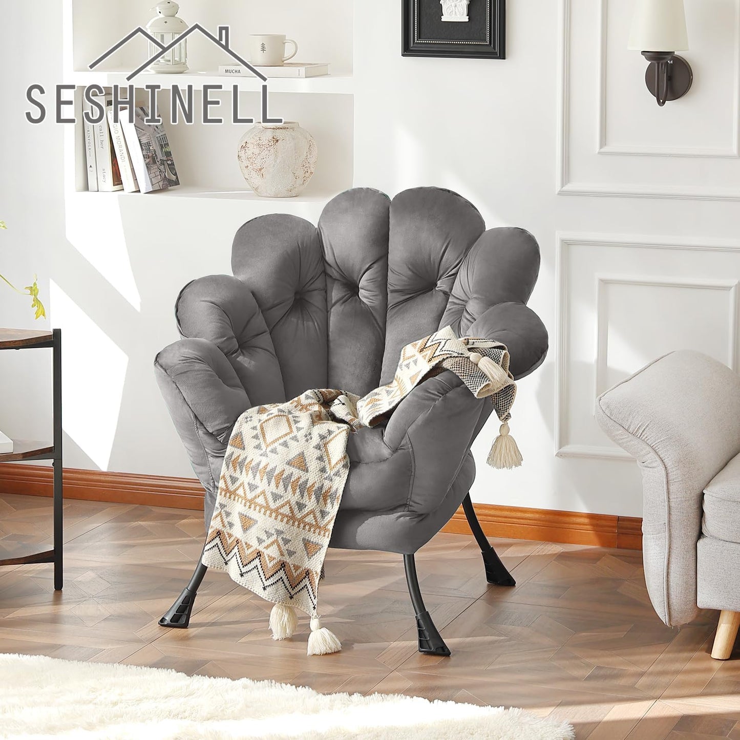 Butterfly Chair with Ottoman – Khaki Velvet