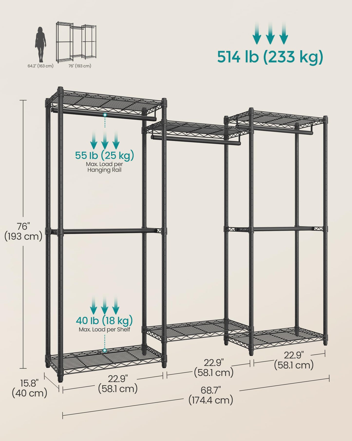 SONGMICS Heavy-Duty Portable Clothes Rack