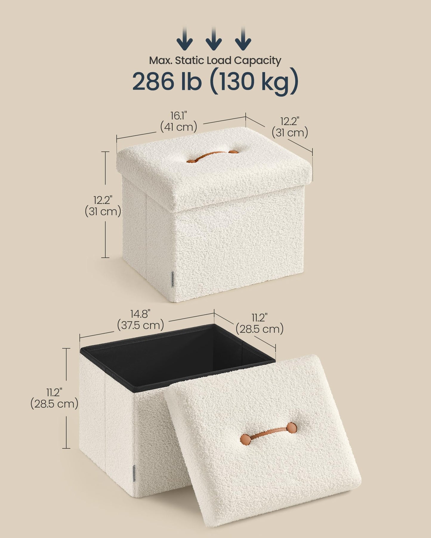 SONGMICS Storage Ottoman Bench, 15"x30"x15"