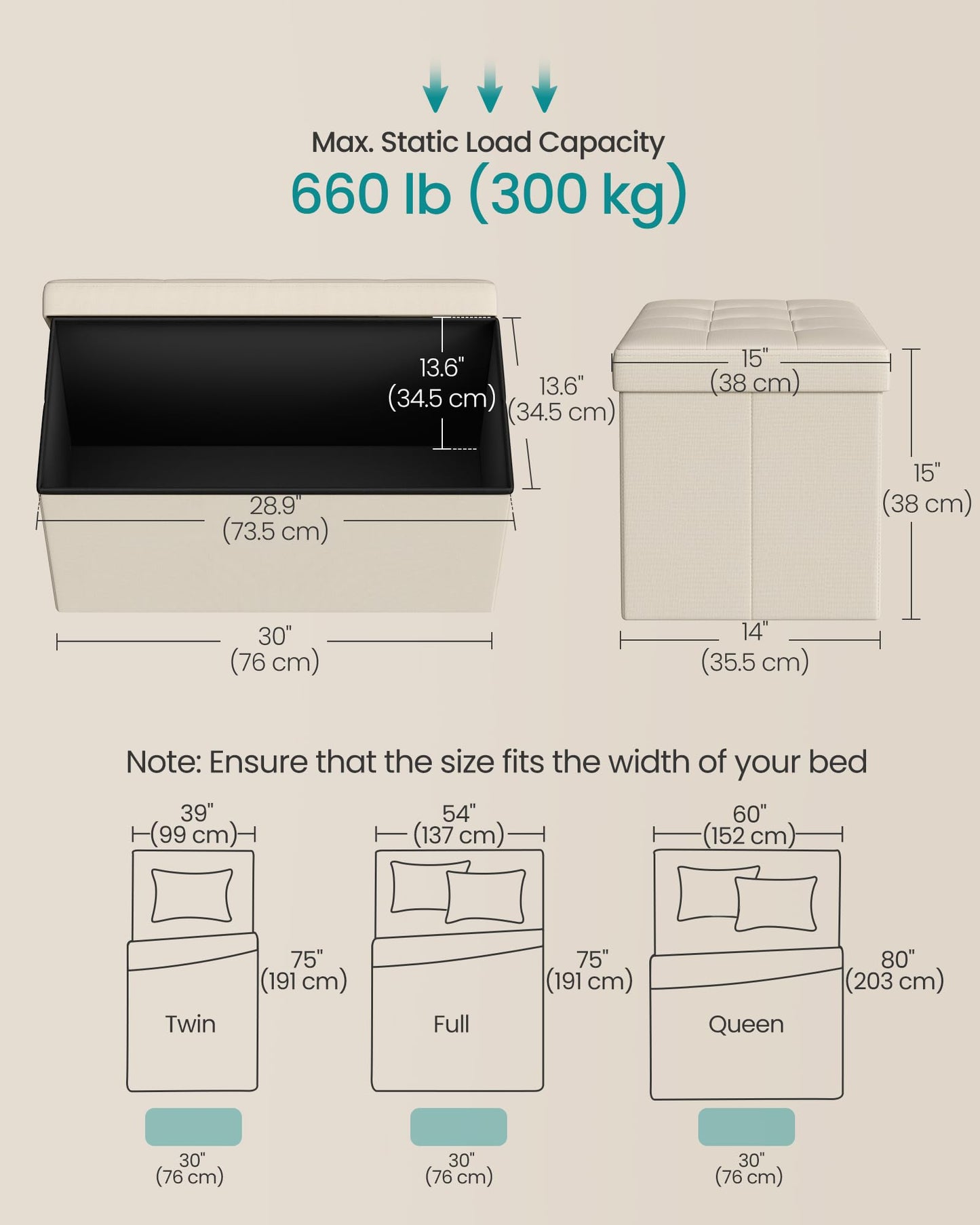SONGMICS MAZIE 43" Folding Storage Ottoman Bench