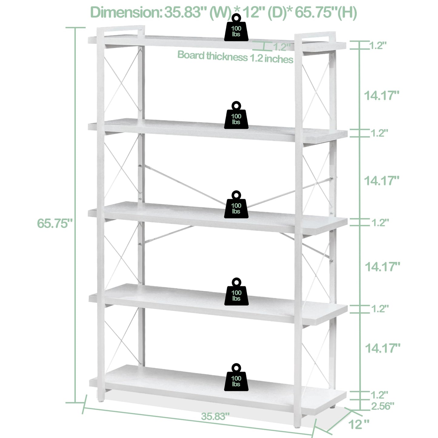 HCHQHS 4-Tier Industrial Bookshelf