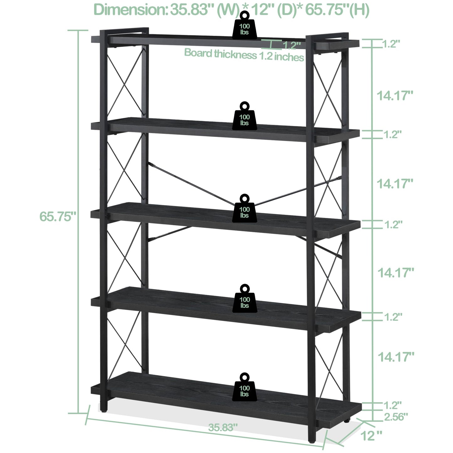 HCHQHS 4-Tier Industrial Bookshelf