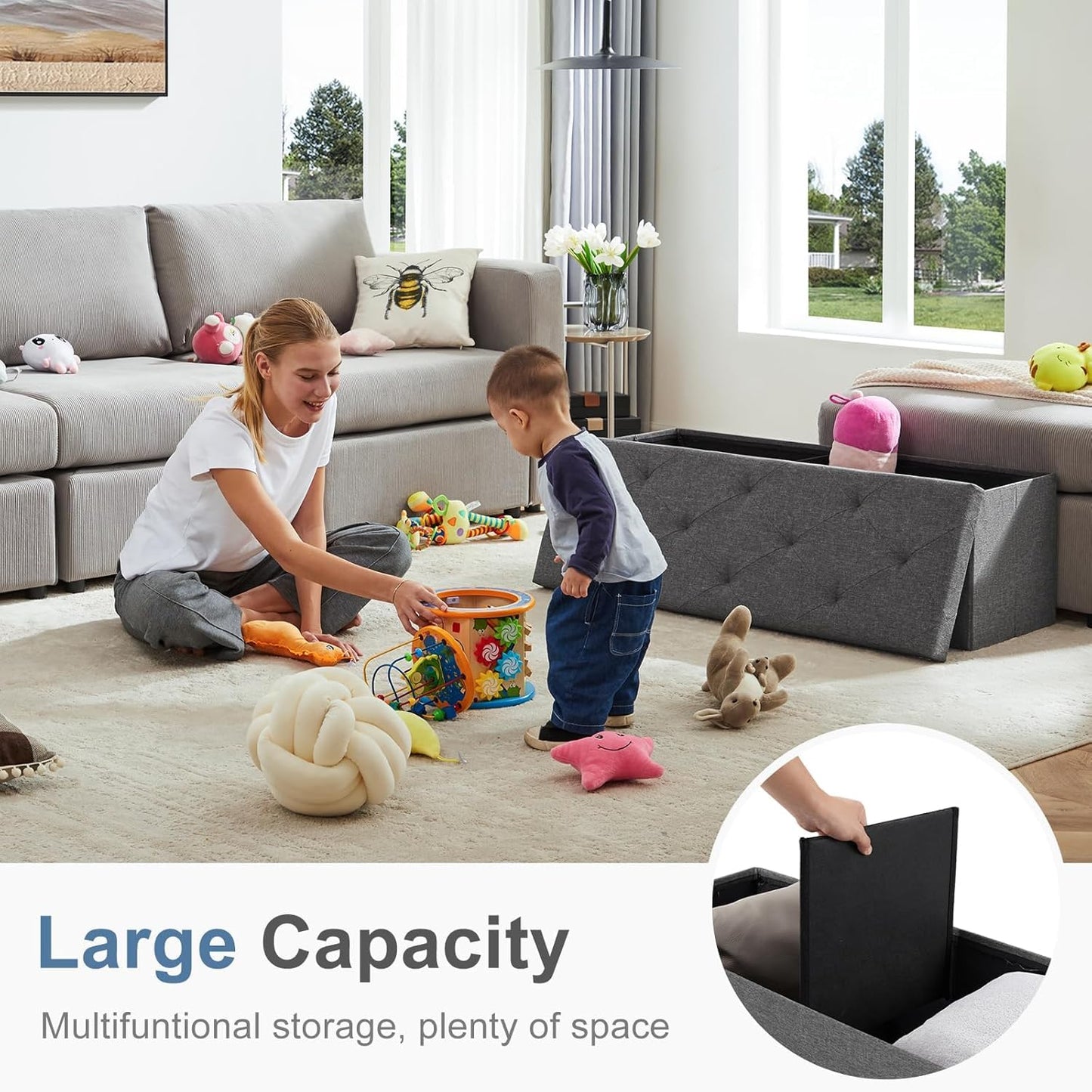 Sweetcrispy 43" Foldable Storage Ottoman Bench