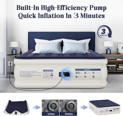 Queen Air Mattress with Built-In Pump & Flocked Top