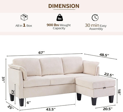 Beige L-Shaped Sofa with Storage