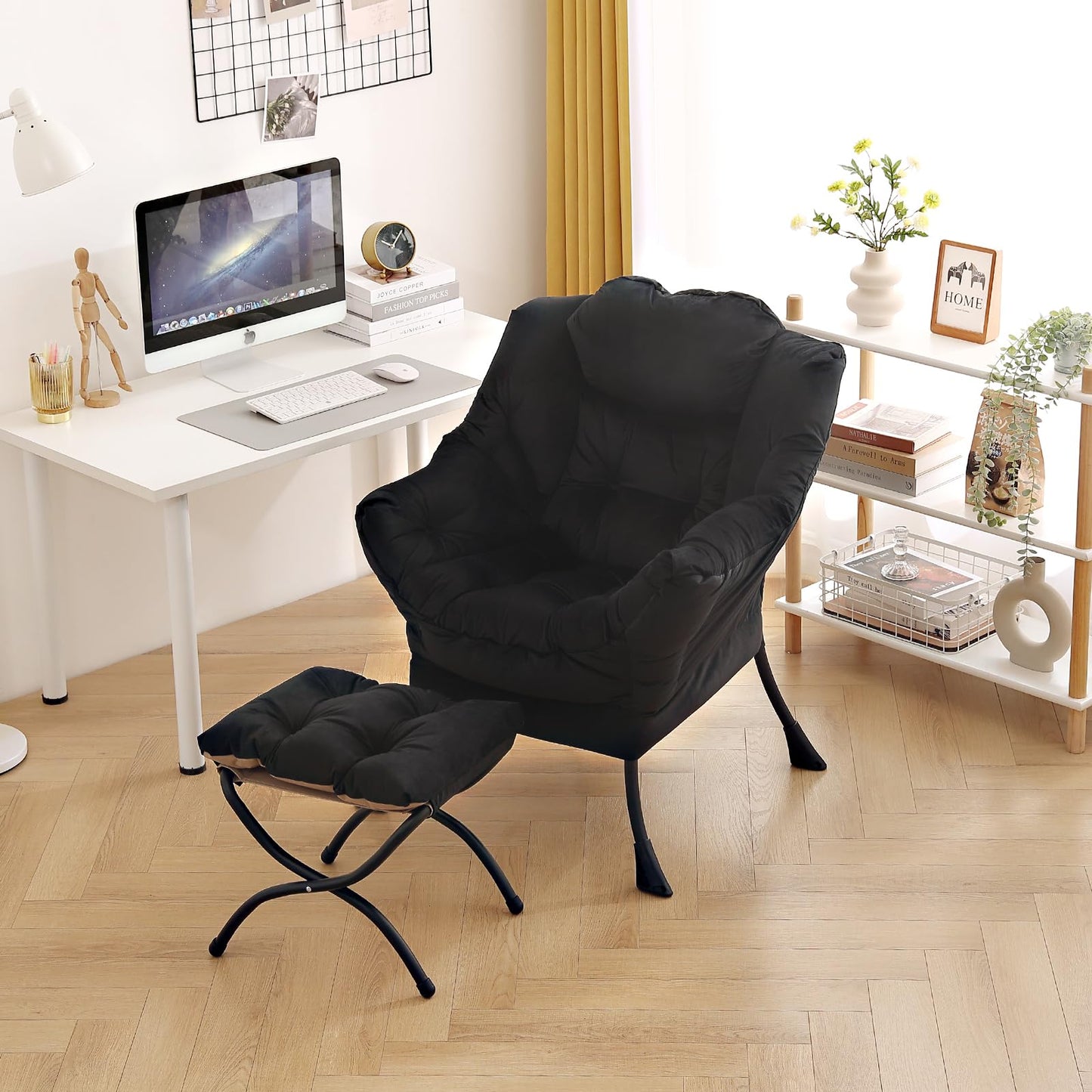 Tiita Velvet Lounge Chair with Ottoman
