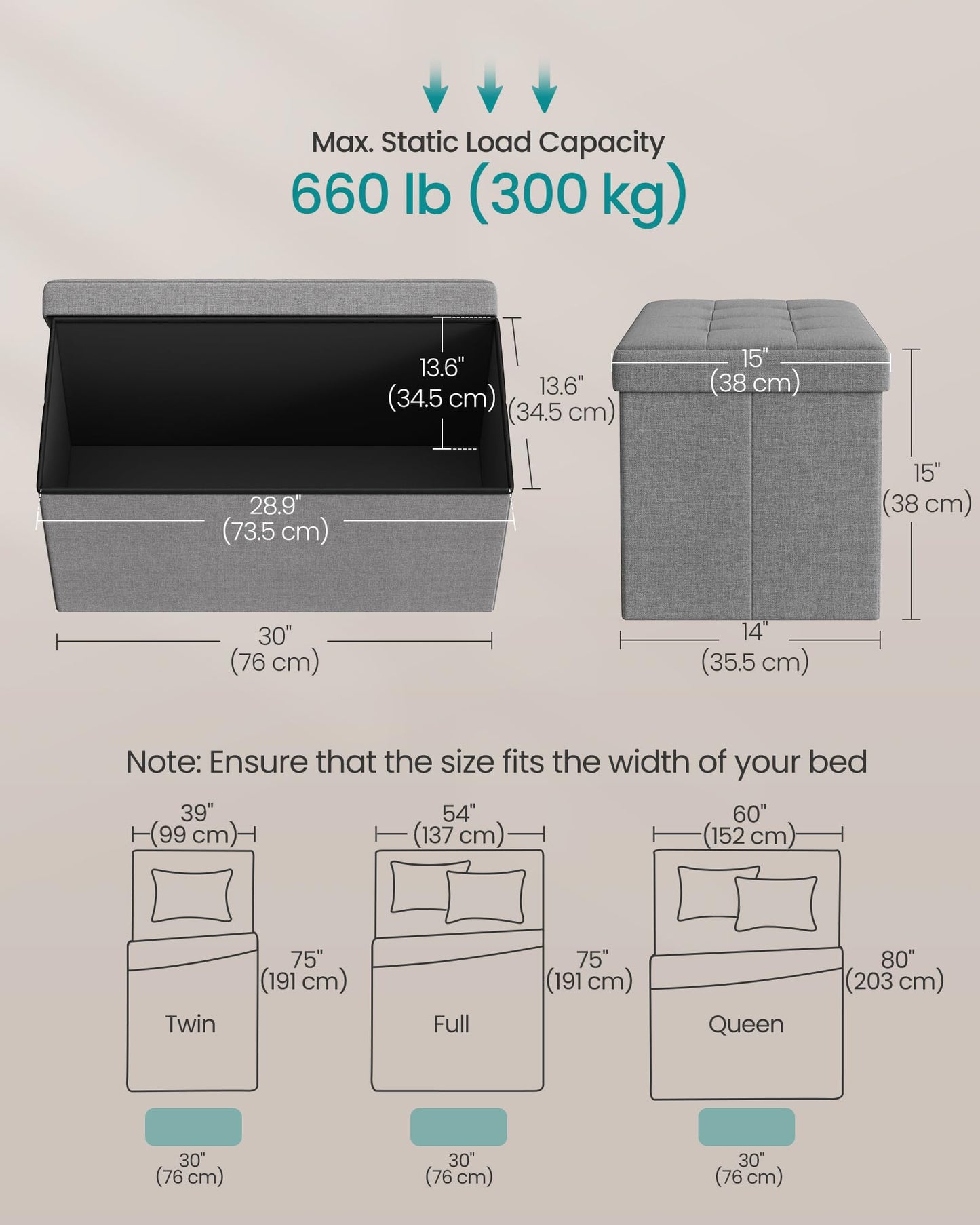 SONGMICS MAZIE 43" Folding Storage Ottoman Bench