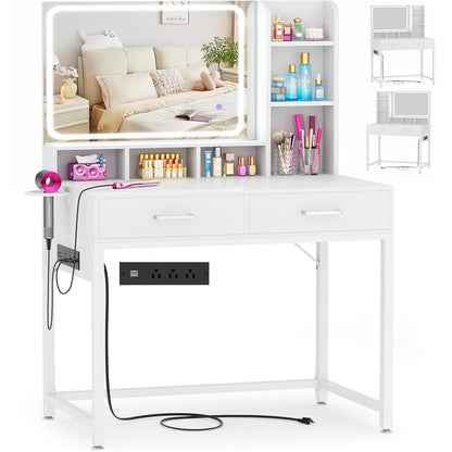 Small Vanity Desk with Mirror, Lights & Storage