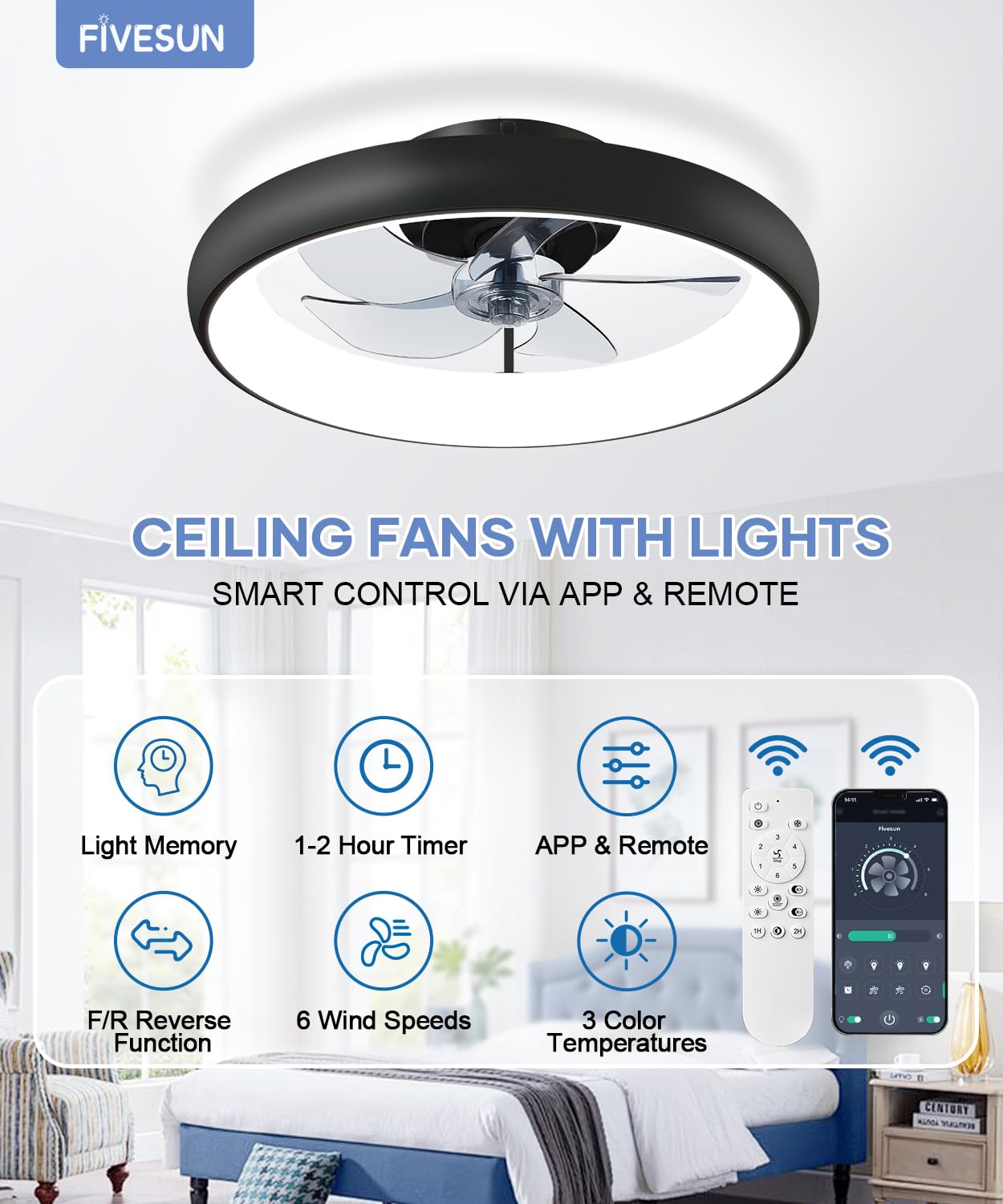 20" Black Ceiling Fan Light