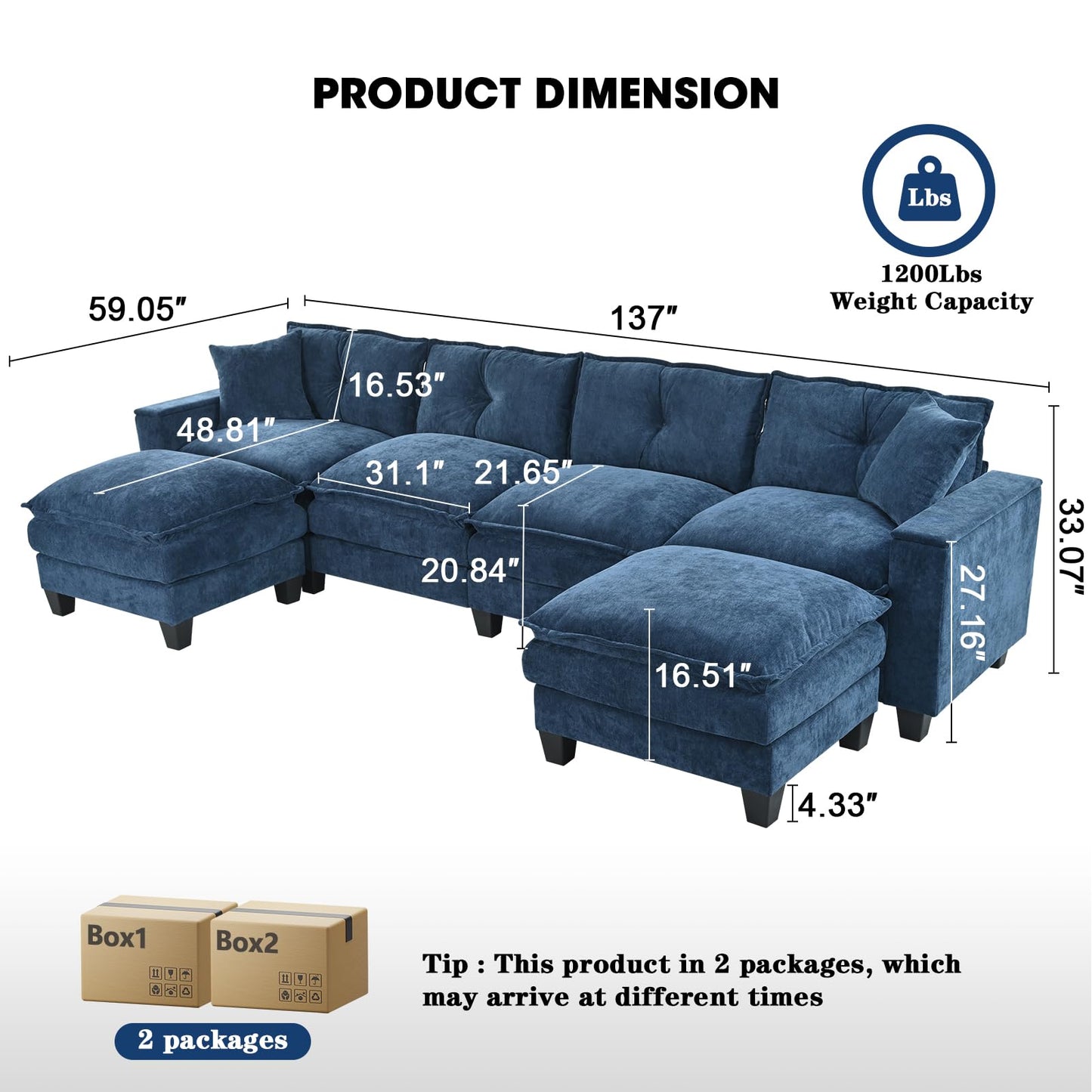 97" 5-Seater Modular Sofa – Beige