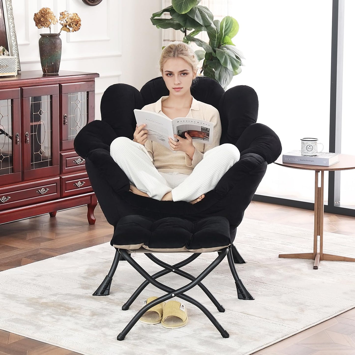 Butterfly Chair with Ottoman – Khaki Velvet