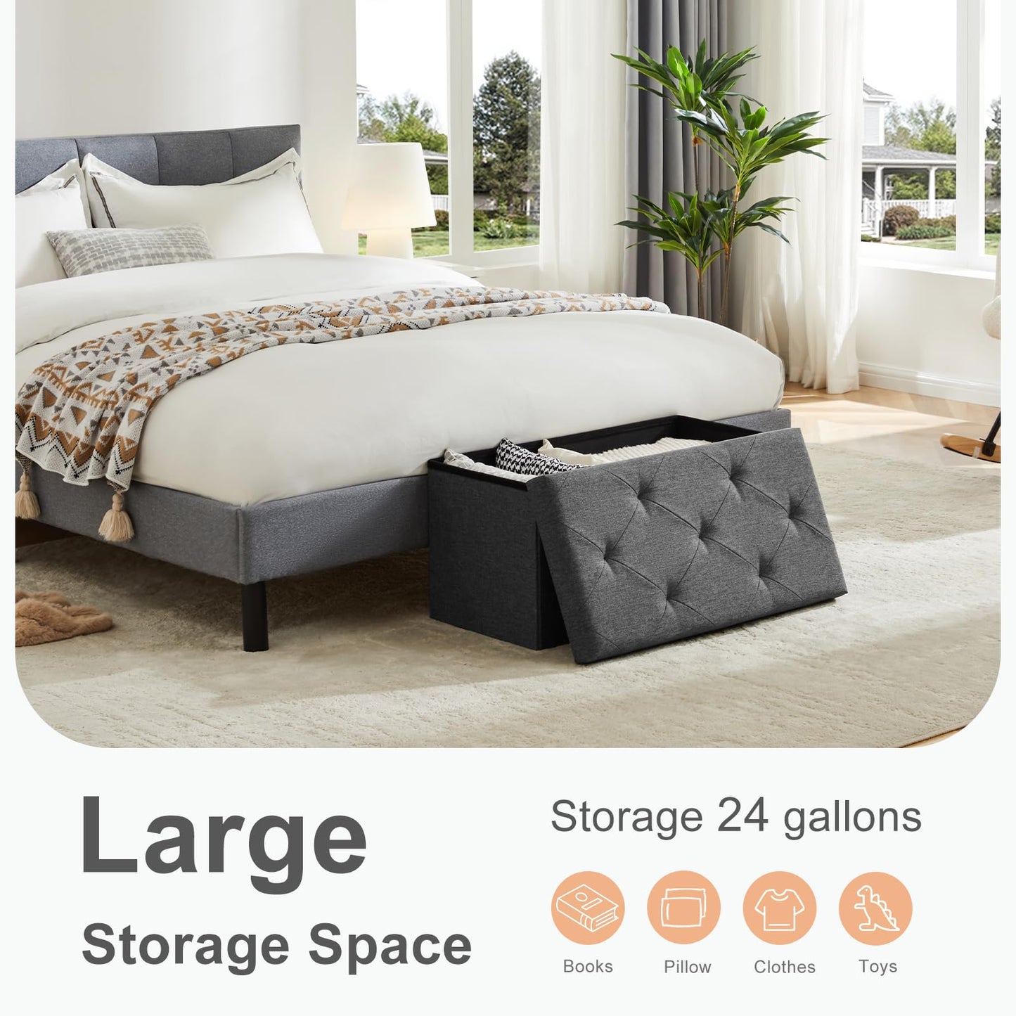 Sweetcrispy 43" Foldable Storage Ottoman Bench