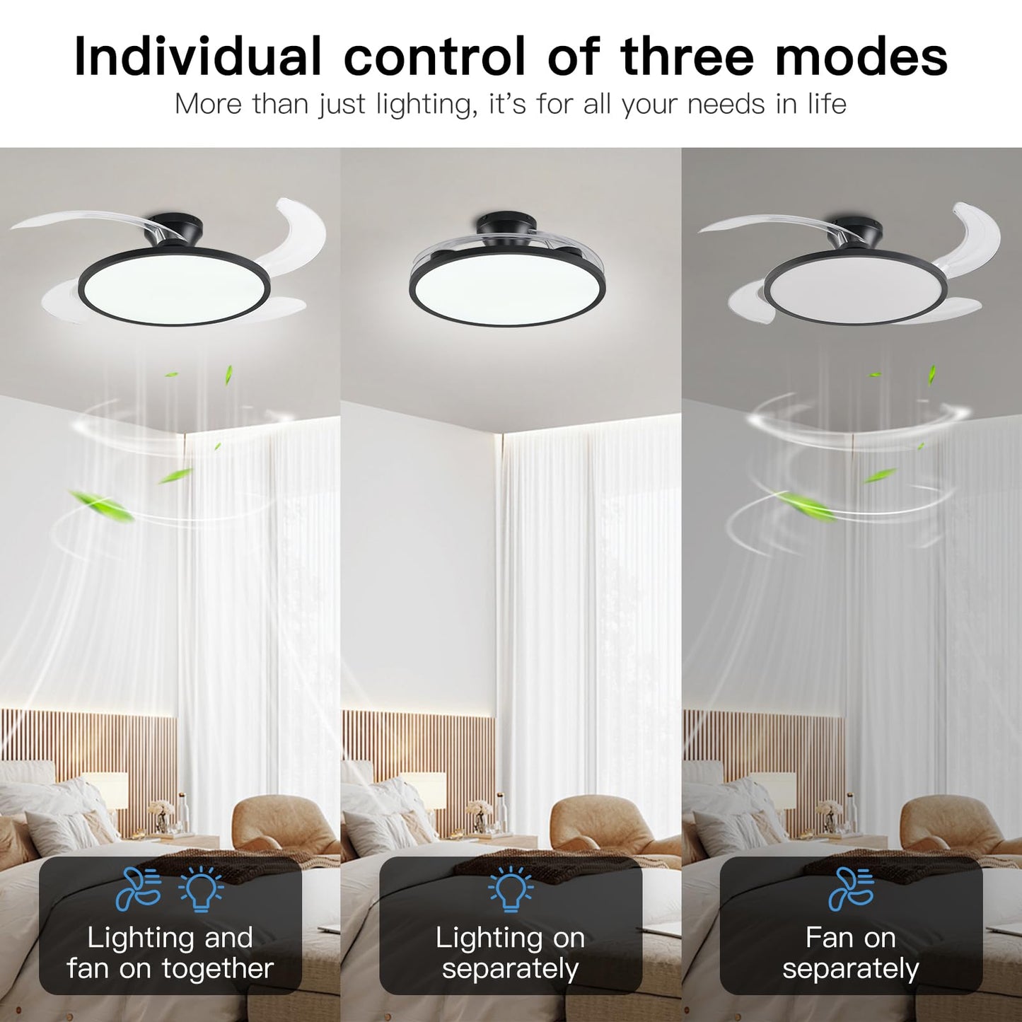 42" Retractable Ceiling Fan Light – Black