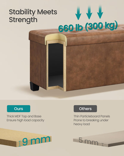 SONGMICS 15"x43"x15.7" Storage Ottoman Bench