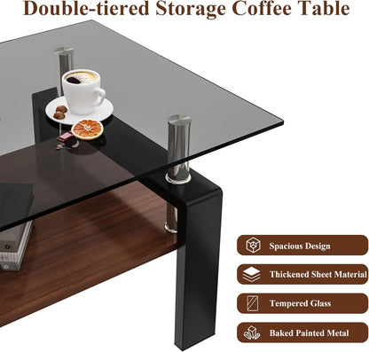 39.2" Glass Coffee Table – Gray/Black