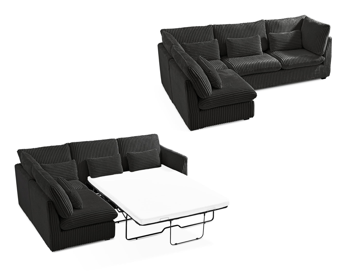 L-Shaped Sofa Bed with Ottoman – Beige