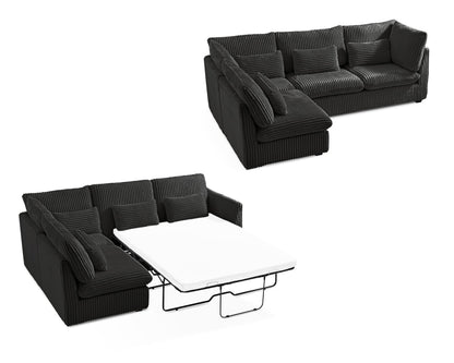 L-Shaped Sofa Bed with Ottoman – Beige