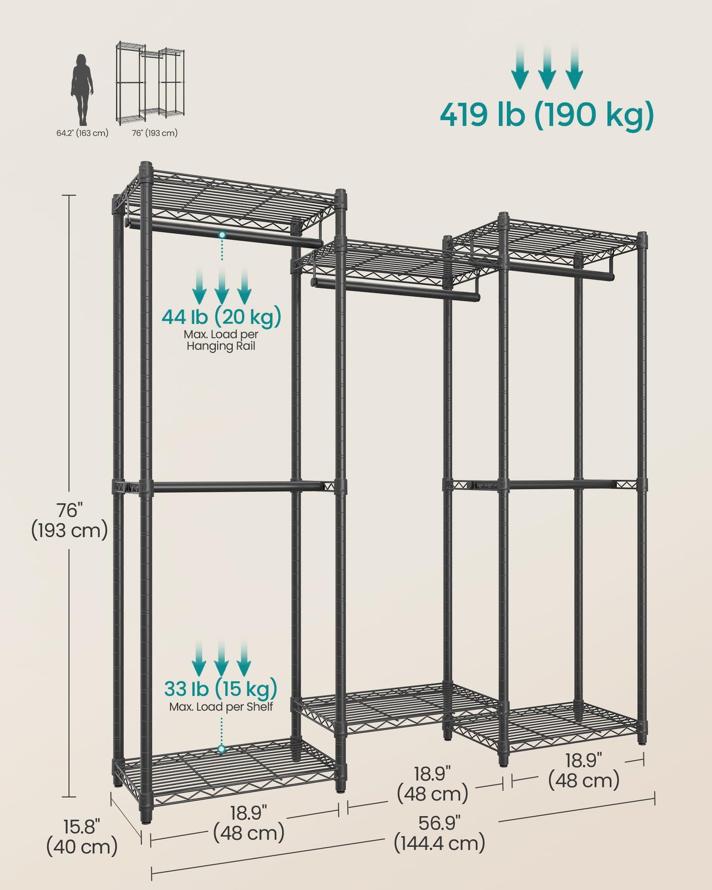 SONGMICS Heavy-Duty Portable Clothes Rack