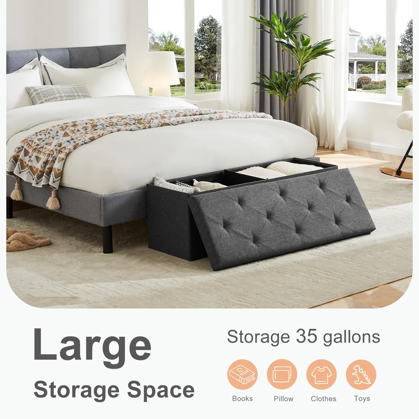 Sweetcrispy 43" Foldable Storage Ottoman Bench