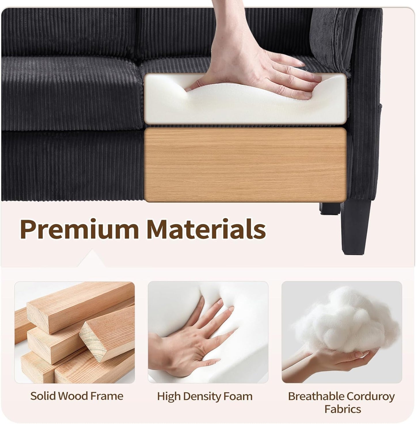 Beige L-Shaped Sofa with Storage
