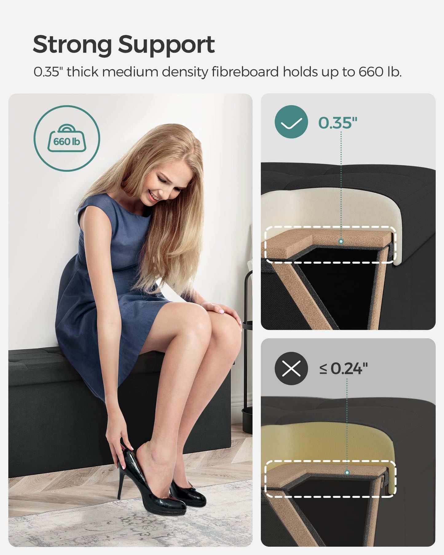 SONGMICS MAZIE 43" Folding Storage Ottoman Bench