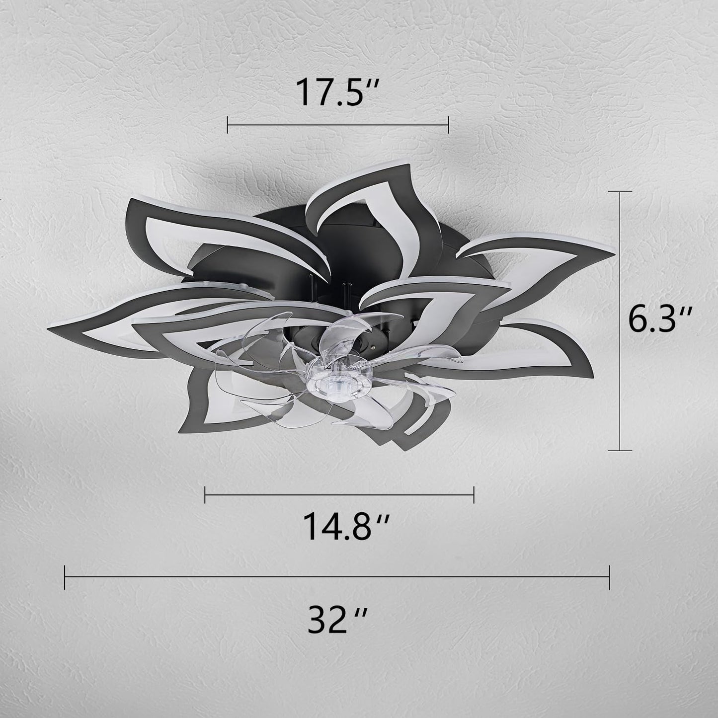 32" Black Ceiling Fan with Light