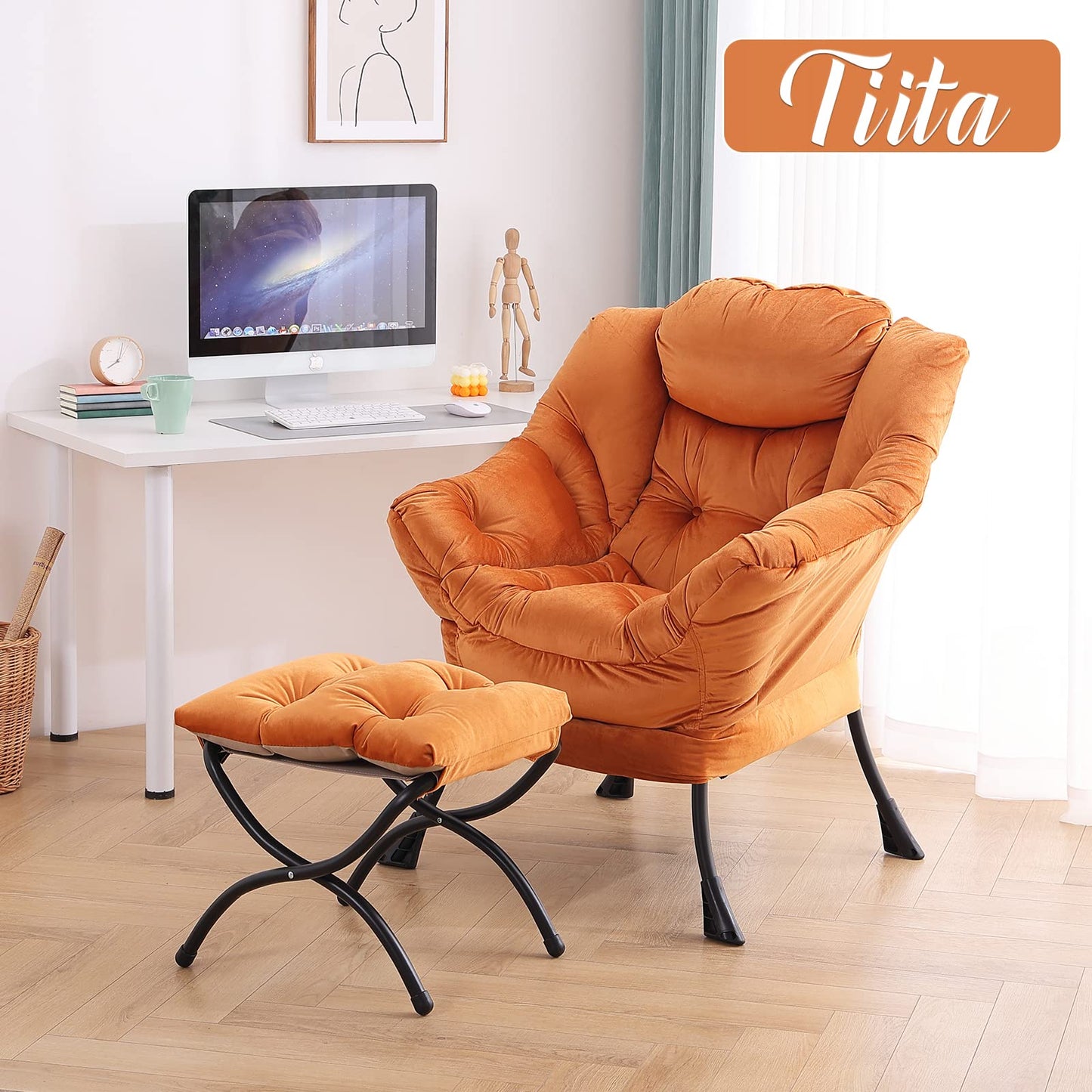Tiita Velvet Lounge Chair with Ottoman